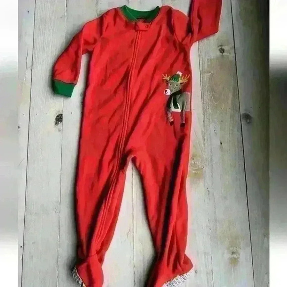 Carter's Boys Toddler Red Christmas Reindeer One Piece Fleece Pajamas 2T - Picture 1 of 9